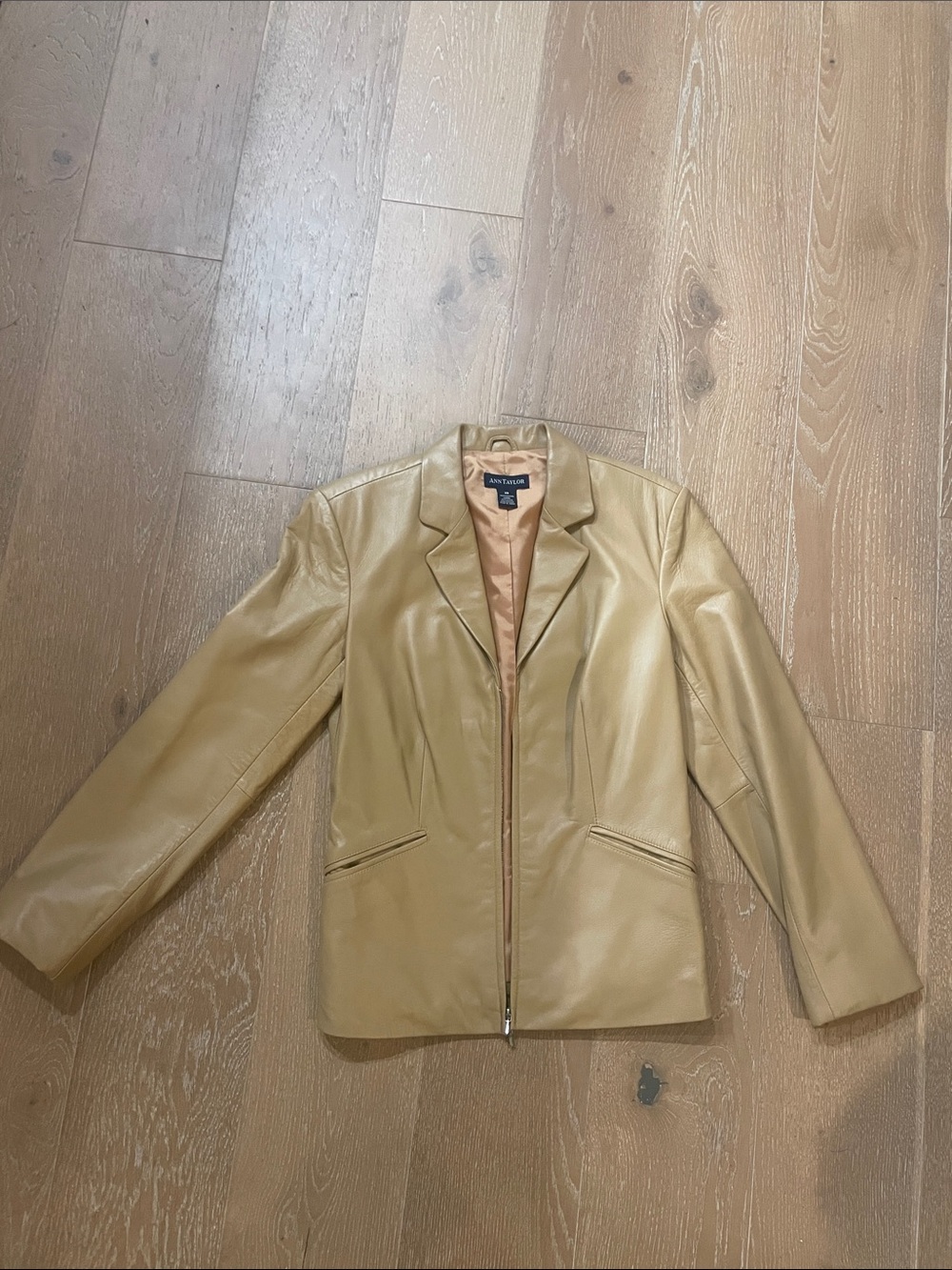 Ann Taylor Light Golden Tan Leather Blazer Jacket